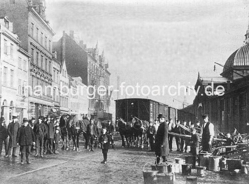 401_1901 Altes Foto von der Altonaer Hafenbahn - Waggons auf den Gleisen. | Grosse Elbstrasse - Bilder vom Altonaer Hafenrand.